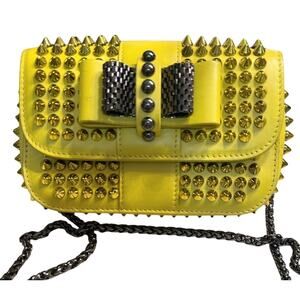 Christian Louboutin Yellow Leather Mini Spiked Sweet Charity Crossbody Bag